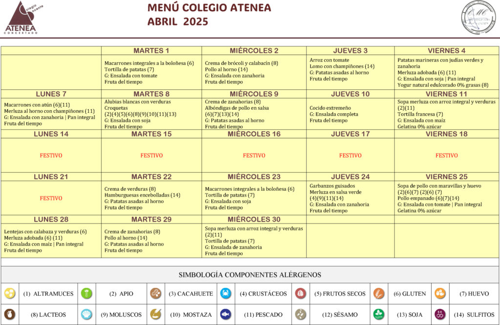 Menú abril 2025