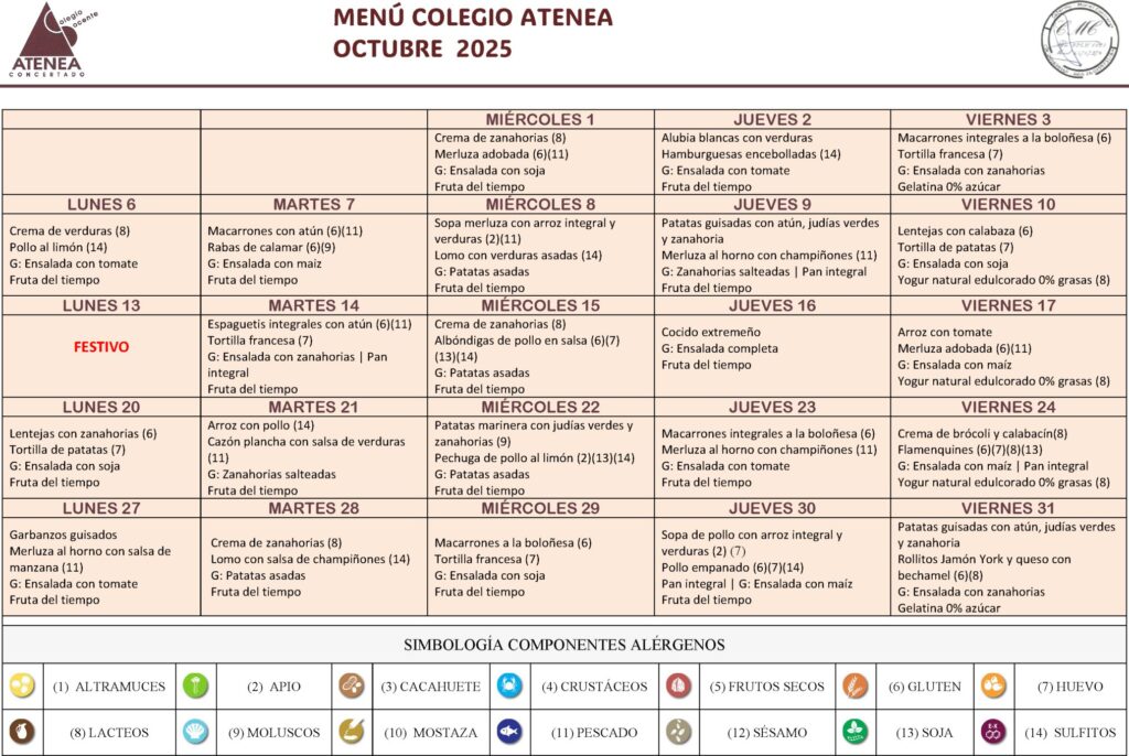 Menú octubre 2025