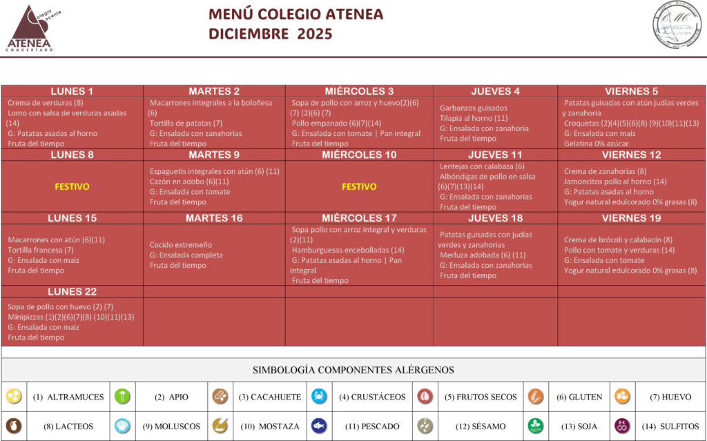 Menú diciembre 2025