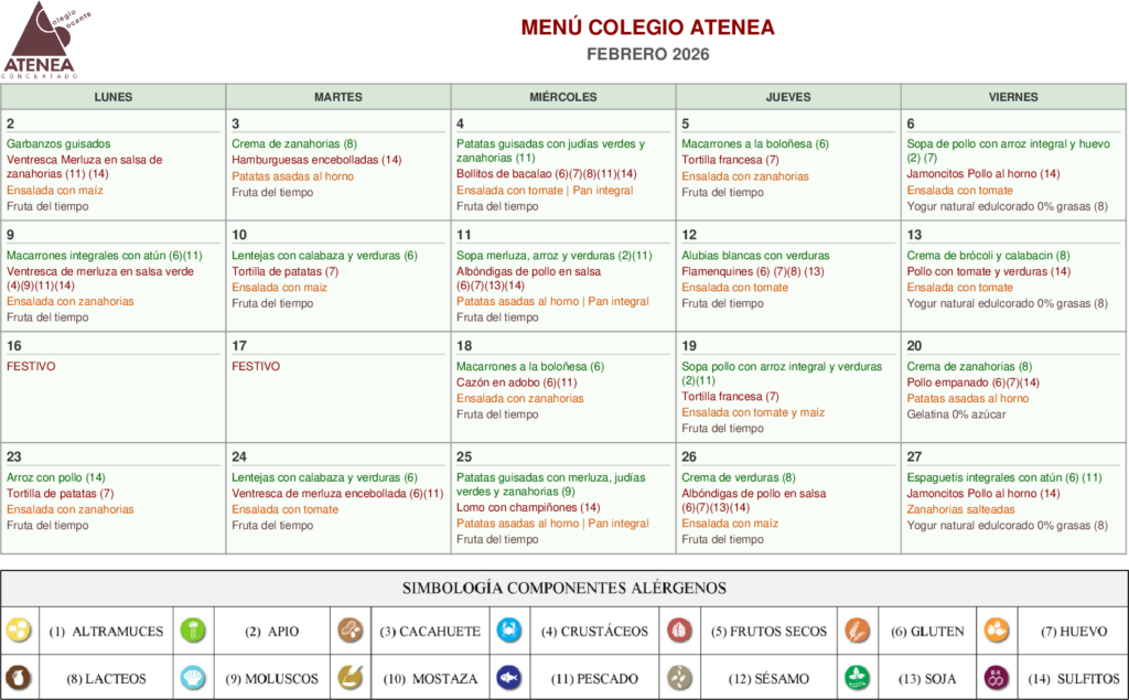 menú febrero 2026